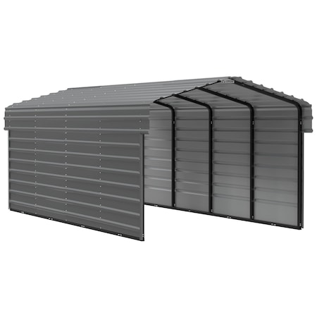 Arrow Storage Products Galvanized Steel Carport, W/ 2-Sided Enclosure, Compact Car Metal Carport Kit, 10'x20'x7', Charcoal CPHC102007ECL2